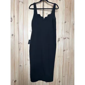 NWT Lulus Fabulous Desires Black Scalloped Bodycon Midi Dress Party Night Out XL thumbnail 6