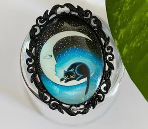 Handmade Gothic Moon Cat Pin Brooch Badge Unisex Gift thumbnail 1