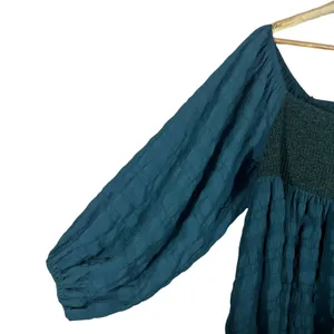 VICI Smocked Textured Babydoll Balloon Sleeve Tunic Top Teal Boho Size Medium thumbnail 3