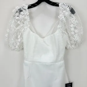 Lulus Charming Potential White Organza Backless Puff Sleeve Mini Dress M NWT thumbnail 6