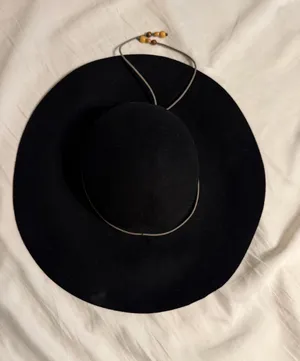 Vintage Black Wool Felt Floppy Hat Boho Wide Brim Beaded Cord Band thumbnail 1