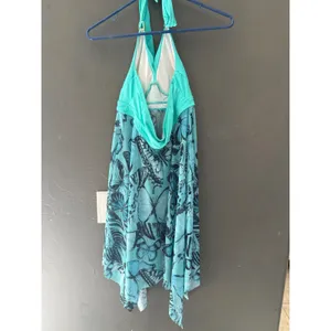 Turquoise Butterfly Print Halter Swim Dress‎ Gold Hardware Mesh Skirt Medium thumbnail 4