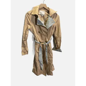 Anthropologie Trench Coat Womens S Tan Gingham Trim Double Breasted Classic Chic thumbnail 2