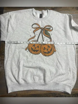 Gildan Ash Gray Crewneck Sweatshirt with Pumpkin Graphic thumbnail 6