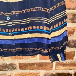 Dana Buchman Blue Brown Striped Silk Striped Button Down Shirt Women's Size 12P thumbnail 3