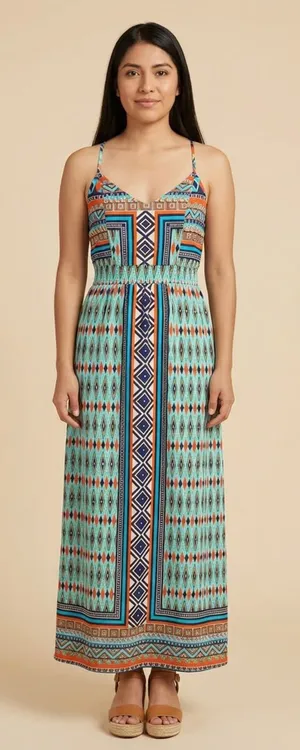 MYAN | Coloful Geo-Print Spaghetti-Strap Maxi Dress Sz thumbnail 1