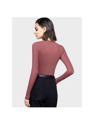 NEW PUMIEY Long Sleeve Crew Neck Slim Fit Basic Tee S Marsala 75% polyamide, 25% thumbnail 3