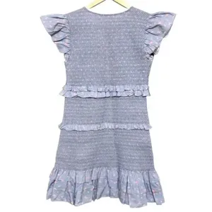 LoveShackFancy Aveline Smocked Baby Blue Ruffled Tiered Mini Dress M thumbnail 4