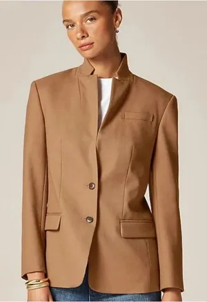 NWT J.Crew Standing Collar Blazer in Warm Camel Wool-blend Flannel Jacket 14 thumbnail 1