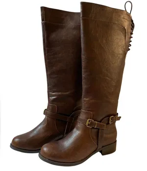 SODA Brown Knee High Faux Leather Rear Lacing Boots NIB - Size 6 thumbnail 1