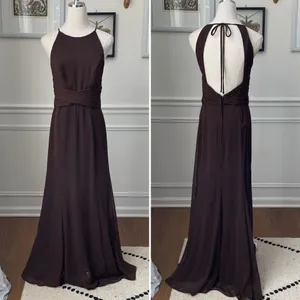 Wtoo Chocolate Brown Formal Gown Bridesmaid Dress Open Back Halter 6 thumbnail 2
