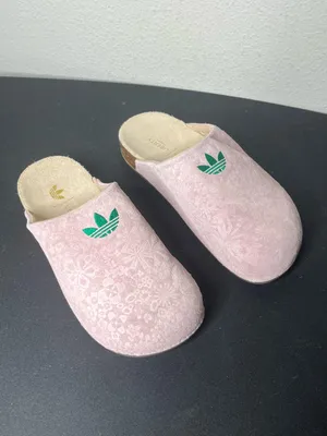 Adidas Liberty of London Adimule Slides Slip On Mule in Sandy Pink & Bold Green thumbnail 3
