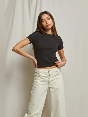 Perfect White Tee Katz Black Ribbed Cotton T Shirt L thumbnail 2