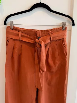 Madewell Cropped Linen Blend Paperbag Waist Pants - Rust Orange Size 2 thumbnail 4