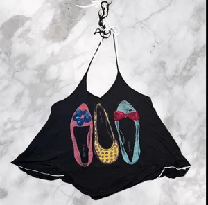 Vintage Y2K Halter Top Backless Flowy Ballet Flats Graphic Tank M thumbnail 3