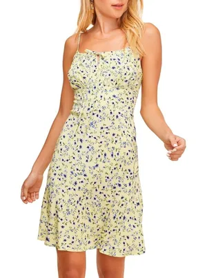 ASTR THE LABEL Chalet Floral‎ Mini Dress Women Medium Yellow Coquette Feminine thumbnail 1