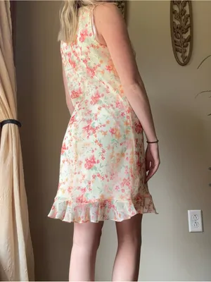 Vintage Pastel Yellow Floral Ruffle Midi Dress thumbnail 6