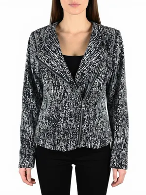 Black/White Asymmetrical Zip Blazer Jacket Size SMALL Black thumbnail 3
