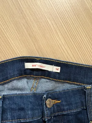 Levi's 505 Straight Jeans Size 14 Dark Blue Denim Zip Fly Belt Loops Red Tab thumbnail 3