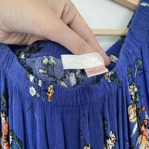 Band of Gypsies Floral Maxi Dress XS Blue Women Off Shoulder Tie Sleeve thumbnail 4