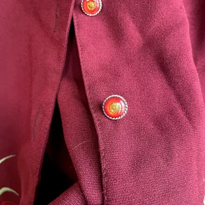 Vintage button front deep‎ red embroidered cardigan jacket women's floral size L thumbnail 3