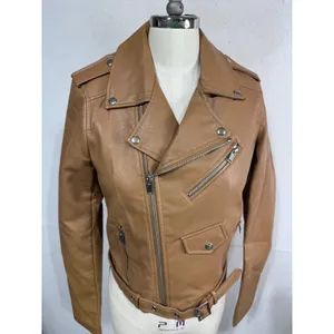 Women's Love Tree Faux Leather Moto Jacket Camel‎ Belted Biker Minimalist S New thumbnail 3
