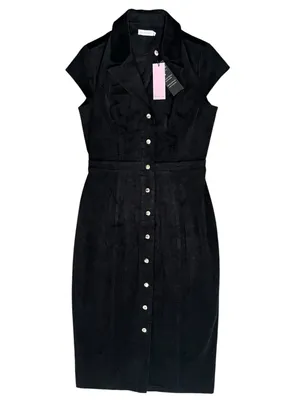 Avec Les Filles Women’s Black Corduroy Button Front Short Sleeve Midi Dress Sz 6 thumbnail 12