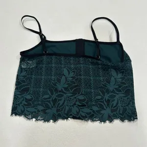 Aerie Lace Crop Top Small Green Sheer Floral Longline Top thumbnail 2