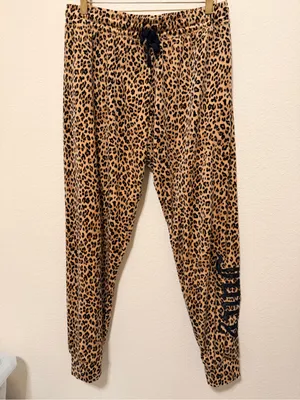 Juicy Couture leopard print soft velour lounge pant, pull up elastic waist, sz L thumbnail 9