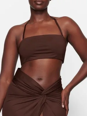 SKIMS 2Pc SET Bandeau Bikini Top & Cheeky Tanga Bottom Cocoa Brown Size XL thumbnail 2
