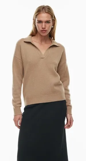 Aritzia Wilfred Luxe Cashmere Clara Sweater in Gold Camel thumbnail 1