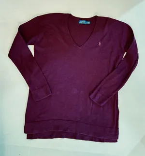 Polo Ralph Lauren ribbed v neck pullover burgundy color sweater top women sz Med thumbnail 1