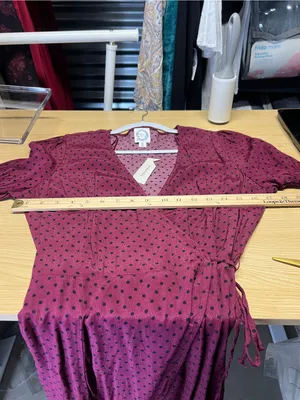Blue Rain Burgundy Polka Dot Wrap Mini‎ Dress thumbnail 12