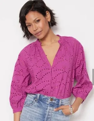 Evereve Magenta Eyelet Blouse thumbnail 1