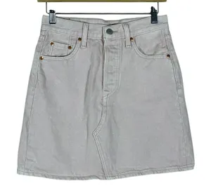Levis Premium Deconstructed Denim Mini Skirt Pale Pink High Rise Size 26 thumbnail 1