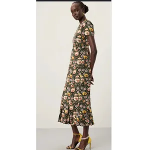 RHODE Black White Yellow Floral Lulani Crew Neck Short Sleeve Cocktail Dress 2 thumbnail 9