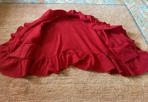 Fever Red 100% Wool Ruffle Peplum Jacket Size XL thumbnail 6