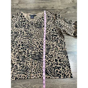 Womens Nina Leonard cheetah print vintage lambswool angora v neck sweater SZ 1+‎ thumbnail 5