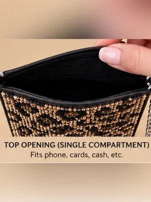 Leopard Rhinestone Crossbody Phone Bag Wallet Purse ID Pocket Silver Chain thumbnail 7