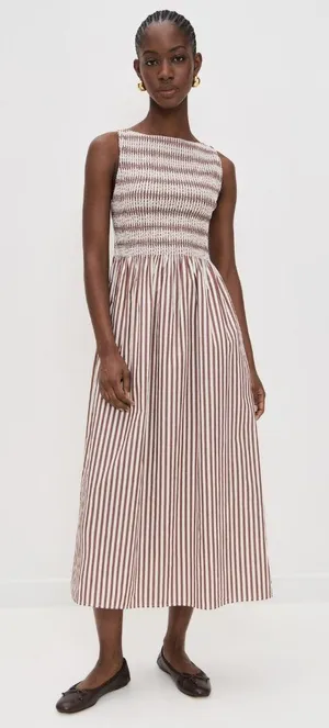 NWT Hill House Cosima Nap in Rust Stripe Cotton Smocked Dress M thumbnail 1