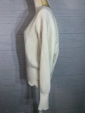 Free People V Neck beige cotton blend womens sweater size S thumbnail 3