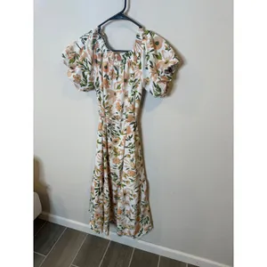 THML Floral‎ Puff Sleeve Midi Dress White Peach Green Tiered FTM2319-CR Small thumbnail 4