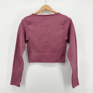 Aerie Main Squeeze Seamless‎ Waffle Crop Henley Large Long Sleeve Thumb Hole thumbnail 5