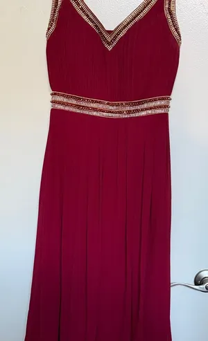 Sublime Beaded V-Neck Maxi Dress in Burgundy thumbnail 1