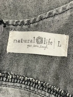 Natural Life JJ Denim Jumper Dress Large Stone Gray Frayed Hem Pinafore Pockets thumbnail 11