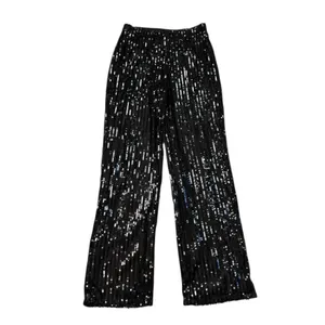 *New Boohoo Sequin Wide Leg Trouser Pant Womens 14 Black Cocktail Party Festive thumbnail 3