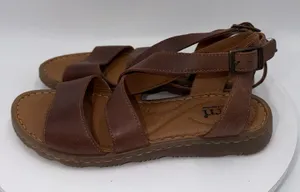 Born Lucia Sandals Womens 7M Brown Leather Comfort Strappy Slingback Cross Strap thumbnail 1