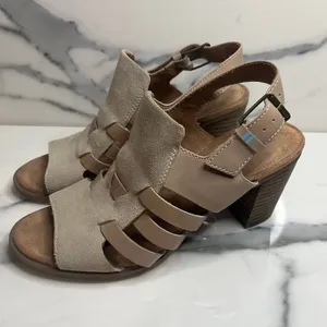 TOMS Women's Beige Block Heel Majorca Woven Sandals Sz 7.5 Minimalist Casual thumbnail 3