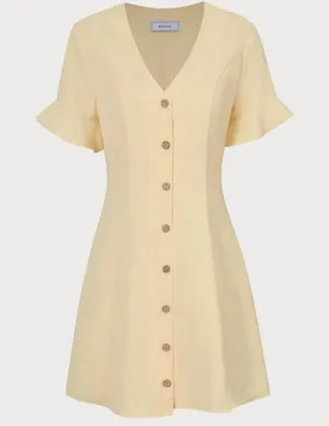 RIHOAS The Yellow V Neck Ruffle Button-up Mini Dress L 11 thumbnail 6
