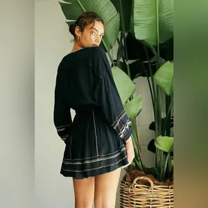NWT $148 FREE PEOPLE Delilah midnight long sleeve boho mini dress XS thumbnail 4